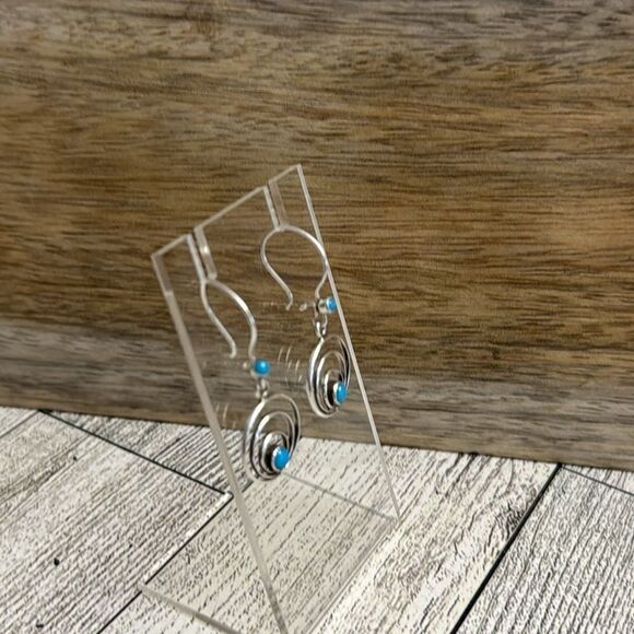 Turquoise Bead Swirl Dangle Earrings - Picture 2 of 3
